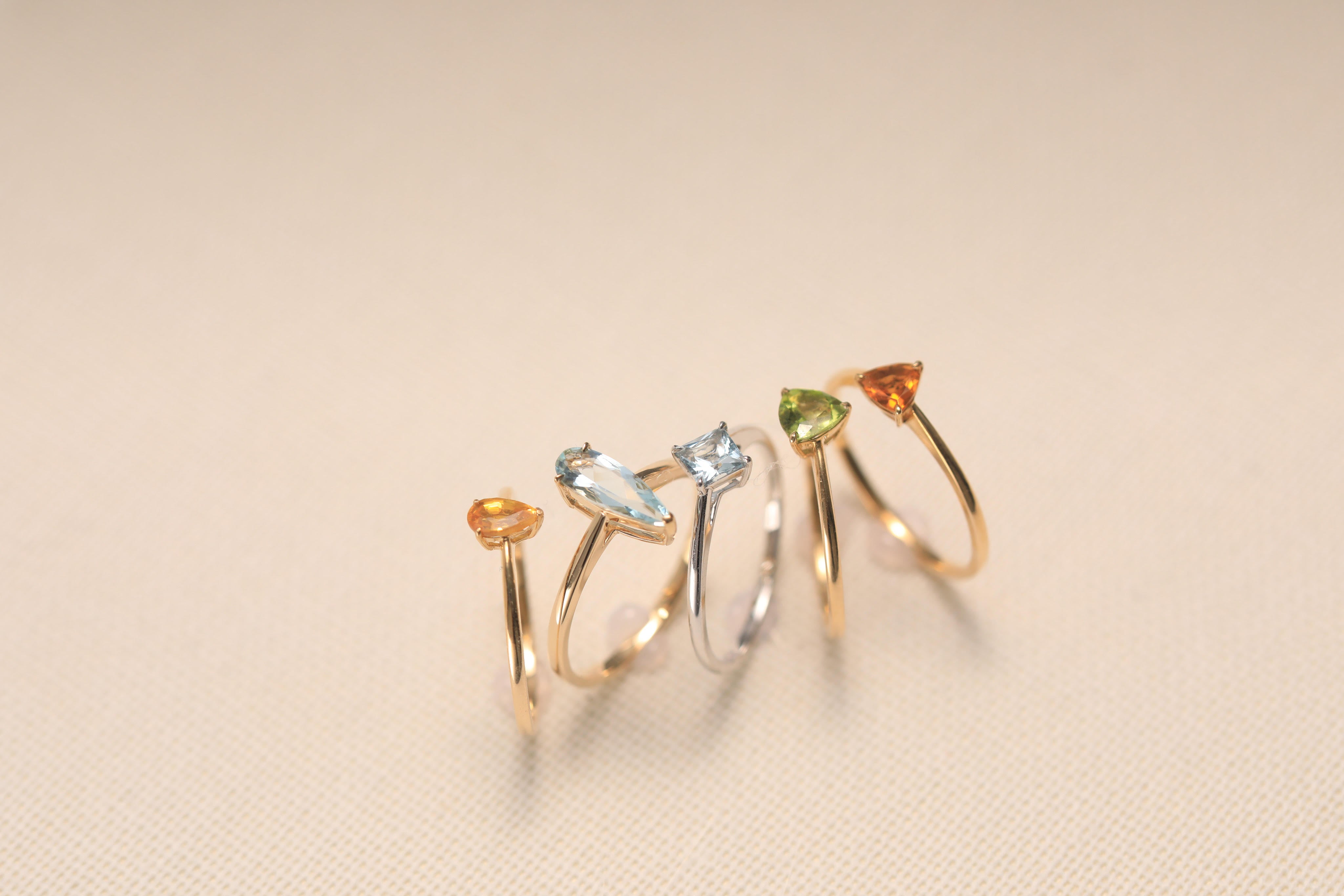 14K Gold Tourmaline Aquamarine Peridot Rings